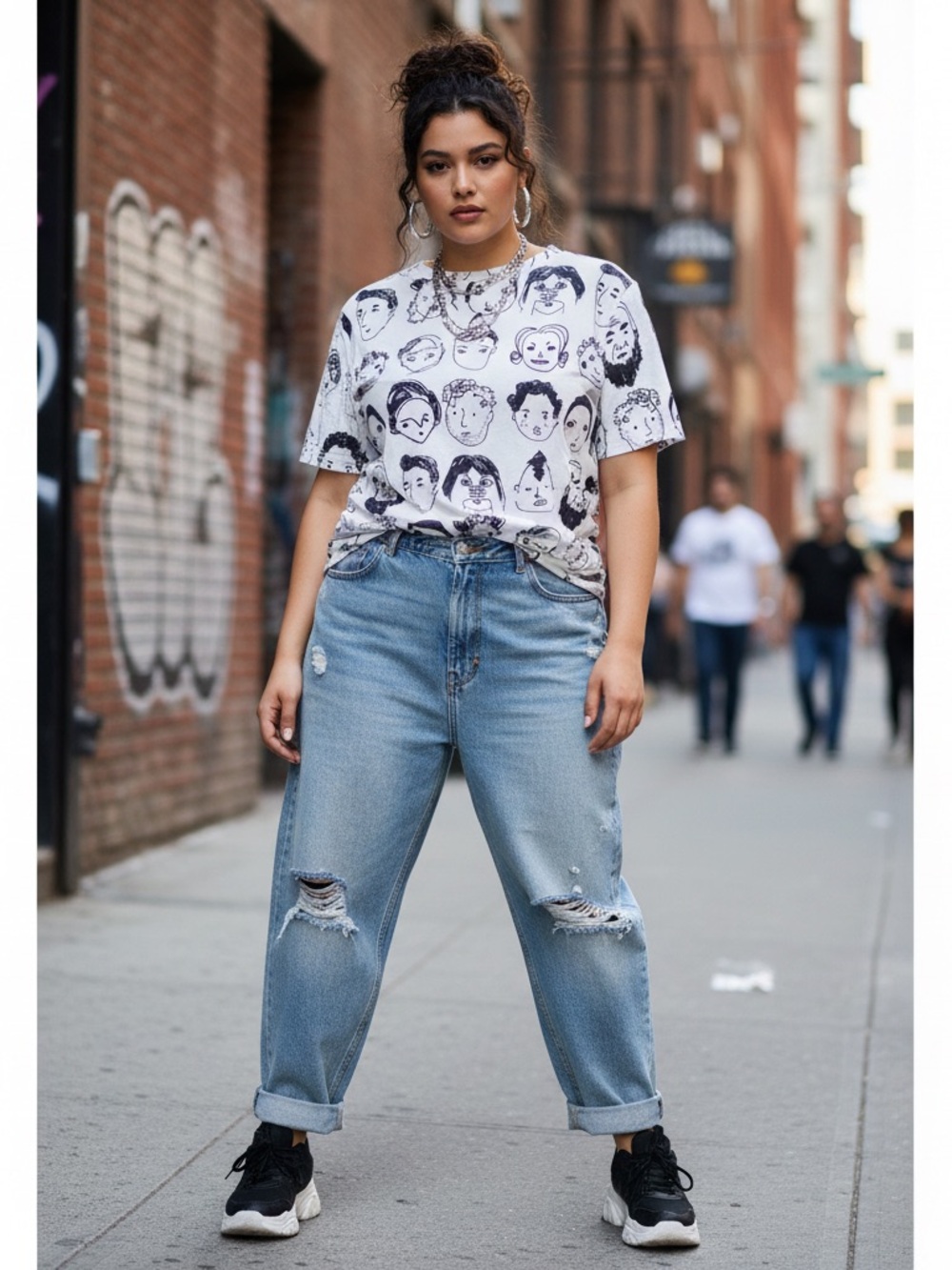 Abstract Face Print Tee Minimalist Artsy Graphic Top Black White Tee